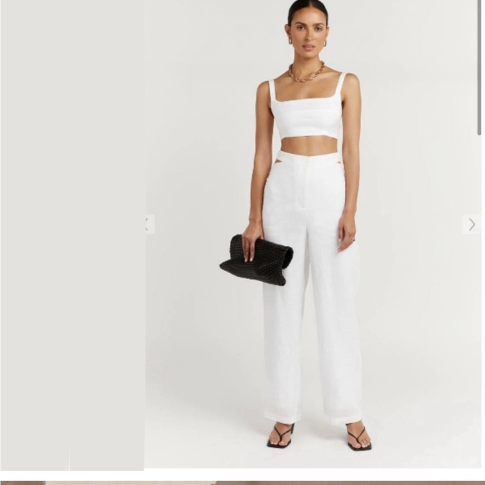 High-Waist White Wide-Leg Pants - Women's